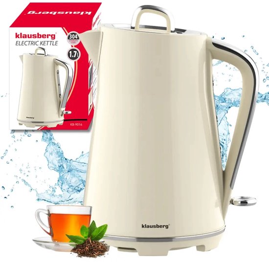 Klausberg elektrische waterkoker 1,7 liter – rvs, 2200 W, crème met chroom – foto 6