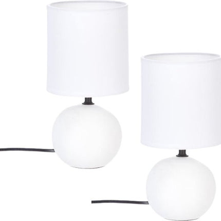 Timéo Bol Tafellamp - Keramische Lamp - Set van 2 - Moderne Tafellamp met Kabel - Sfeerverlichting voor Woonkamer - Slaapkamer - Bureau - 25cm in Hoogte - Matwit