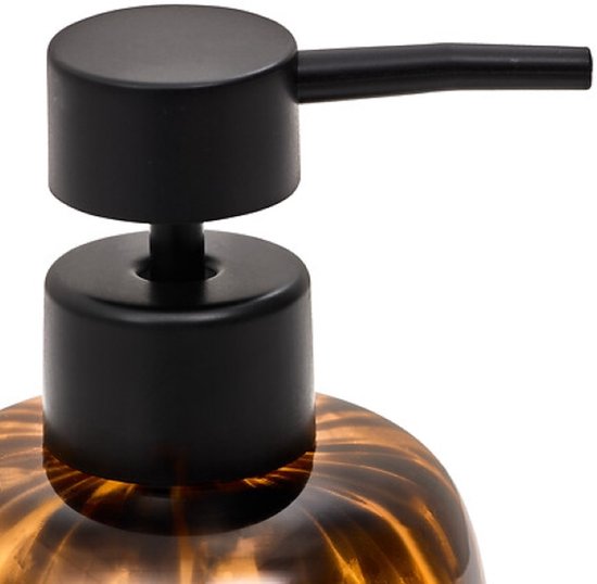Badkameraccessoireset - Luxe Badkamer Set - Dotty 400ml Zeeppompje en 11cm Zeepbakje - Glazen Zeepset Voor Toilet & Keuken - Bruin