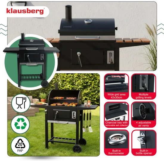 Kinghoff houtskoolbarbecue KH-2034 – BBQ met deksel, zijtafels en wielen – foto 12