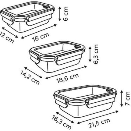 3-Delig Rechthoek Vershoudbakjes Glas - Glazen Bewaardozen - Lunchbox - Voedselbewaring - Luchtdichte Bewaarbakjes - Magnetron & Vaatwasser - 2.05 Liter - Borosilicaatglas - Transparant