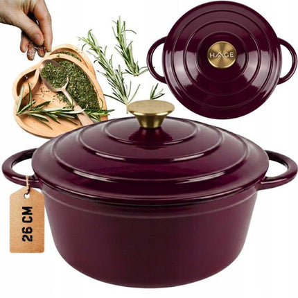 Gietijzeren Emaille Pan 26cm 5L - Baksteenpaars