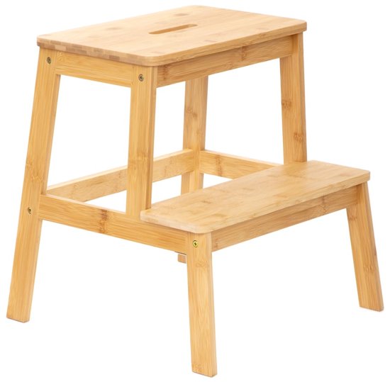 HOMLA - Stapelbarer Hocker mit Stufe - Bambus Natur - 42,7 x 40 x 49,6 cm