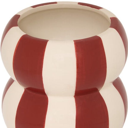 Vaas - Keramische Vaas met Gestreept Reliëf - Decoratieve Bloemenvaas - Waterdichte Design Vaas - Dolomiet - Ø11 x 15.8 cm - Rood
