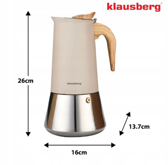 Klausberg moka pot KB-7997 voor inductie – RVS espressomaker 600 ml, beige – foto 2