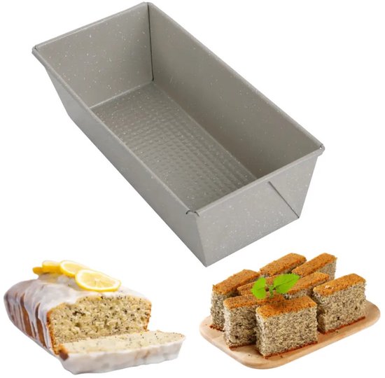 Bakvormen Set - Cakepan - 3-Delig Bakvormen Set - 26 x 11,5 x 7,5 cm Rechthoekige Baktray + Ø12 cm Ronde Cakepan + 27,5 cm Vierkante Bakvorm - Carbon Staal - Marmeren Anti-aanbaklaag - Beige-Grijs