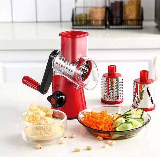 Kinghoff KH-1651 - Râpe à tambour multifonctionnelle - Acier inoxydable - 3 lames interchangeables - Sans BPA