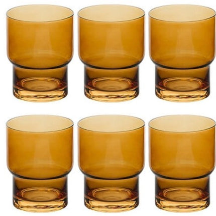Ella Glazen Tumblers - Waterglazen - Set van 6 - Whiskyglazen - Retro Drinkglazen - Keukenglas Set - Glas - 300ml - Ø8 x 10 cm - Ochre