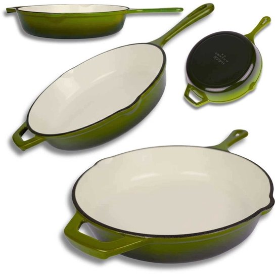 Hage - Frying Pan - Enameled Cast Iron Frying Pan - Cast Iron Frying Pan - Suitable for Induction, Gas & Oven - Ø26 cm - Olive Green