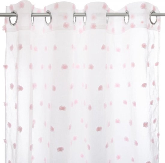 Curtain With Pom-pom - White - Pink - 140 x 240 cm