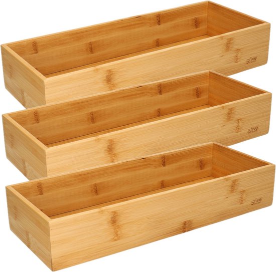 5Five Bestekbak/keuken organizer - Set van 3x stuks - 1-vaks - Tidy Smart - bamboe hout - 38 x 15 x 7 cm
