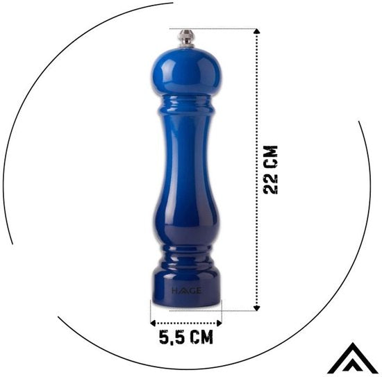 Hage - Handmatige Peper- en Zoutmolens - Peper & Zout - Keramisch Maalwerk - Verstelbare Maalgraad - 100 ml - Ø5,5 x 22 cm - Blauw