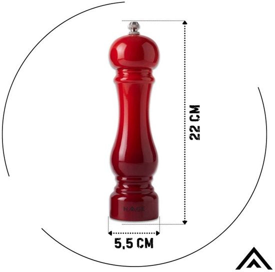 Hage - Handmatige Peper- en Zoutmolens - Peper & Zout - Keramisch Maalwerk - Verstelbare Maalgraad - 100 ml - Ø5,5 x 22 cm - Rood