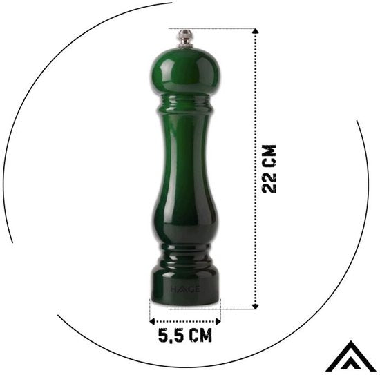 Hage - Manual Pepper and Salt Mills - Salt & Pepper - Ceramic Grinder - Adjustable Grind - 100 ml - Ø5.5 x 22 cm - Bottle Green