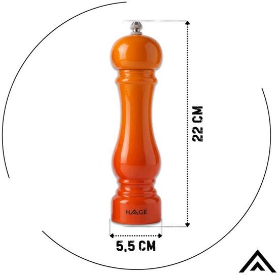 Hage - Manual Pepper and Salt Mills - Pepper & Salt - Ceramic Grinder - Adjustable Grind Size - 100 ml - Ø5.5 x 22 cm - Orange