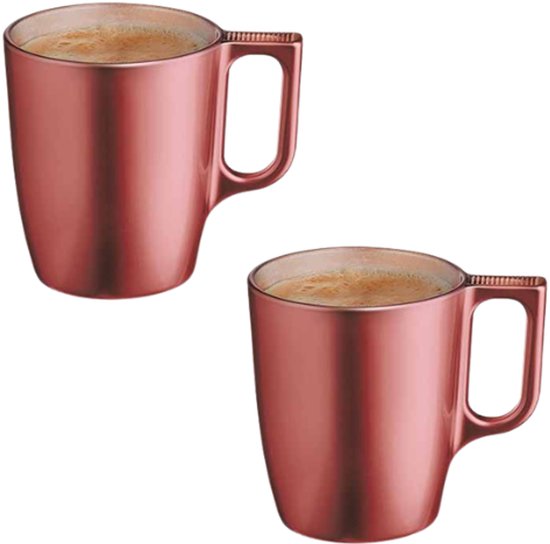 Mok - Moderne Koffiemokken - Glazen Mok - Set van 2 - Luxe Drinkglazen Voor Koffie & Thee - 250ml - 10.4 x 10.4 x 9.2 cm - Rood