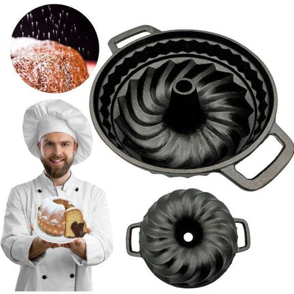 Hage - Tulband - Gietijzeren Cakevorm - Diepe Bakvorm - Voor Cake, Tulband, Brood & Paté - Oven & Grill - Stevig Gietijzer - 3 Liters - 35 x 27.5 x 10.5 cm - Zwart