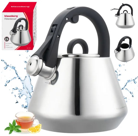 Klausberg 7947 - Flötenkessel mit Pfeife - 2,5 Liter - Edelstahl - silberfarben
