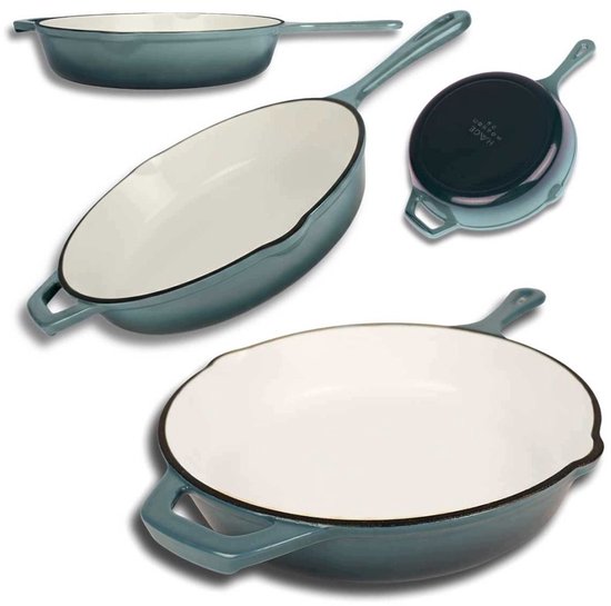 Hage - Frying Pan - Enameled Cast Iron Frying Pan - Cast Iron Frying Pan - Suitable for Induction, Gas & Oven - Ø26 cm - Pastel Teal