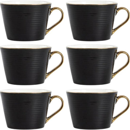 Homla - Renne Mok - Grote Koffiemok - Set van 6 - Theemok - Cappuccino Mok - Vaatwasser Bestendig - 450 ml - Keramiek - 15 x 12 x 9 cm - Zwart