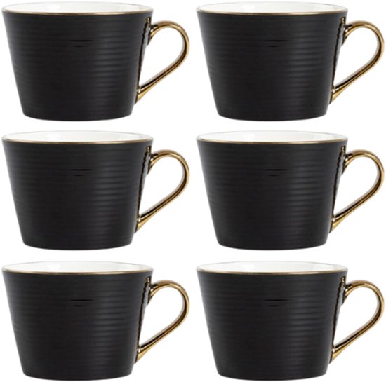 Homla - Renne Mok - Große Kaffeetasse - 6er-Set - Teetasse - Cappuccinotasse - Spülmaschinenfest - 450 ml - Keramik - 15 x 12 x 9 cm - Schwarz