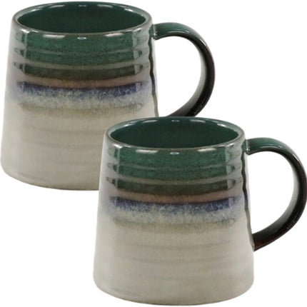 MPLCo - Ombres Mok - Koffiemok - Set van 2 - Theemok - Unieke Beker - Moderne Koffiebeker Servies - Vaatwasser & Magnetron Bestendig - 400ml - Ø10 x 10 cm - Groen-grijs