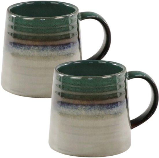 MPLCo - Ombres Mok - Koffiemok - Set van 2 - Theemok - Unieke Beker - Moderne Koffiebeker Servies - Vaatwasser & Magnetron Bestendig - 400ml - Ø10 x 10 cm - Groen-grijs