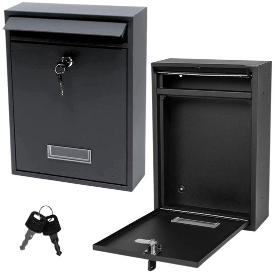 Lean Toys Mailbox for Post - Made of Galvanized Steel - Black - Mailbox - Letter Post - Letterbox - Includes keys - Wall-mounted mailbox