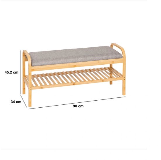 5Five Shoe Rack Bench - 2-tier - bamboo / plastic - 90 x 34 x 45 cm - for 4 pairs of shoes