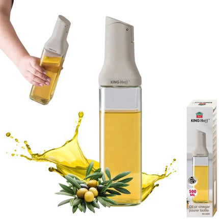 Schenktuit Fles - Schenker - Set van 2 - Fles met Gietmond - Glas voor Olie, Azijn en Sauzen - Druppelvrij - Hygienisch - 500 ml - 6.5 x 6.5 x 29 cm - Beige & Transparant