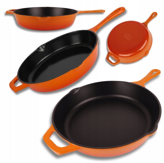 Hage - Cast Iron Frying Pan - Enameled Skillet - Induction, Gas, Electric & Ceramic - Oven Safe - Even Heat Distribution - Durable Frying Pan for 2-4 People - Ø26 cm - Orange