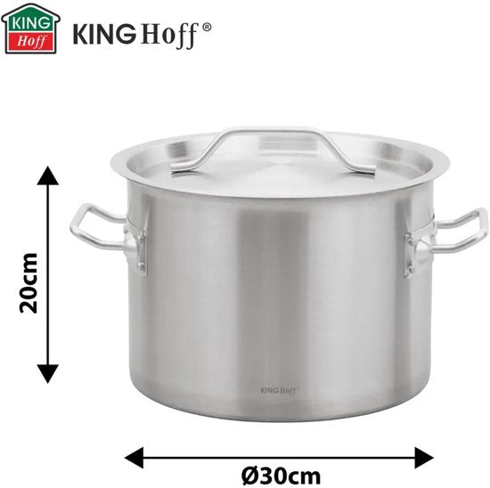 KingHoff Cooking Pot - Large Soup Pot - Stockpot with Lid - for Soup, Pasta & Stews - Induction Suitable - 14L - Stainless Steel - Ø30 x 20 cm - Silver