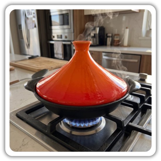 Hage tajine 27 cm, 1,5 liter - gietijzer met keramische deksel, oranje en zwart