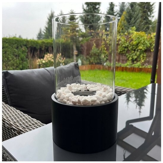 Hage - Bio-Ethanol Table Fireplace - Smokeless Bio-Fireplace - Freestanding - For Indoor & Outdoor - Patio, Balcony & Garden - Borosilicate Glass - Steel - 27 x 16.5 cm - Black