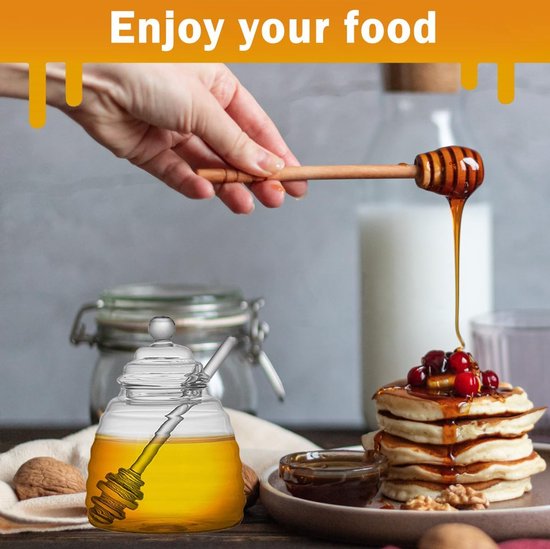 500 ml glass honey pot with honey dipper and lid, transparent glass honey jar for serving honey and syrup