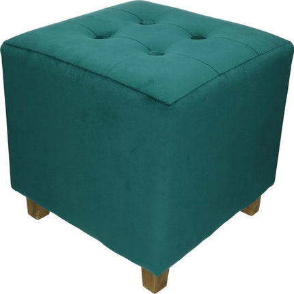 Atmosphera Zit krukje/bijzet stoel/poef - hout/stof - blauw fluweel - D35 x H35 cm
