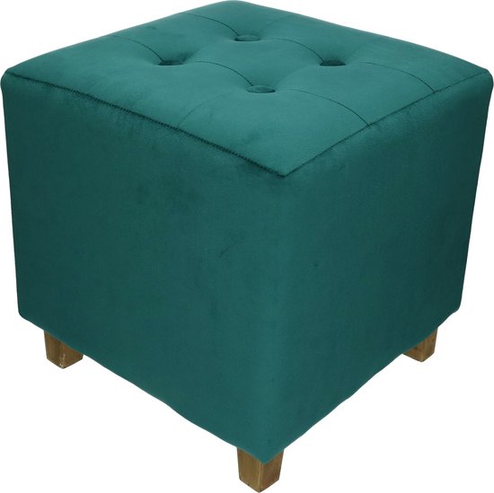 Atmosphera sitting stool/side chair/pouffe - wood/fabric - blue velvet - D35 x H35 cm
