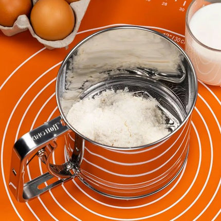 KINGHOFF Tamis à farine 450 g – Tamis à farine en acier inoxydable pour la pâtisserie