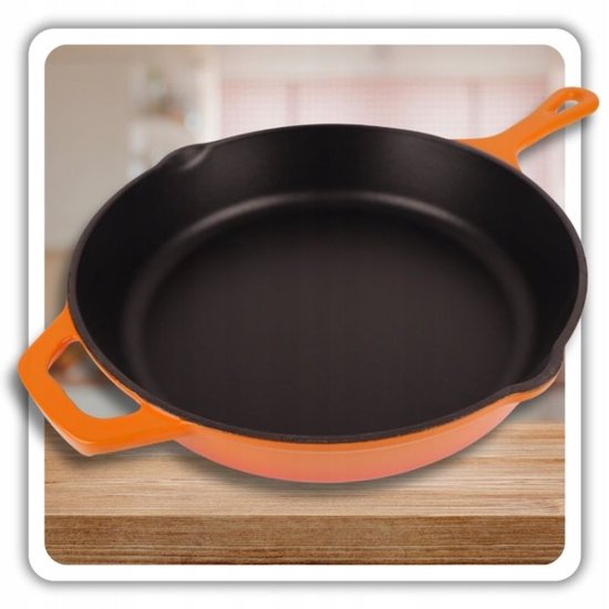 Hage - Cast Iron Frying Pan - Enameled Skillet - Induction, Gas, Electric & Ceramic - Oven Safe - Even Heat Distribution - Durable Frying Pan for 2-4 People - Ø26 cm - Orange
