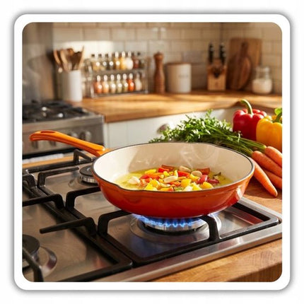 Hage - Koekenpan - Geëmailleerde Gietijzeren Koekenpan - Cast Iron Frying Pan - Geschikt voor Inductie, Gas & Oven - Ø20 x 4.5 cm - Oranje