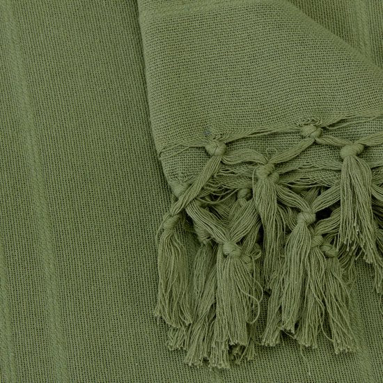 Atmosphera Throw - dark green - 230 x 250 cm - cotton - with fringe - bedspread - throw - blanket