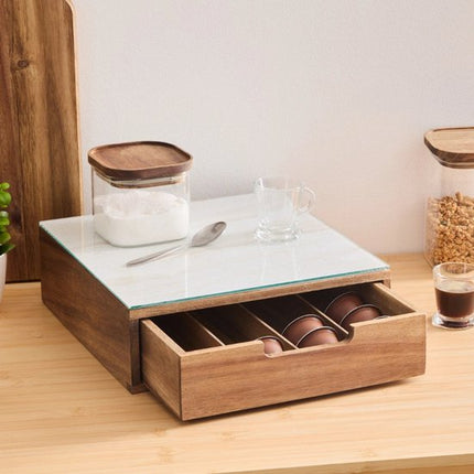 Koffiecup houder acacia met lade Five® - Hout - Sorteervakken | Decoratief | Nespresso cuphouders | Dolce gusto cuphouders