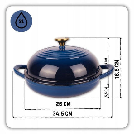 Hage - Broodbakpan - Geëmailleerde Gietijzeren Broodpan met Deksel - Voor Knapperig Brood & Ovenschotels - Geschikt voor Inductie, Gas & Oven - Inclusief Pannenhouder & Handbeschermers - 2 Liter - Ø26 x 16.5 cm - Blauw