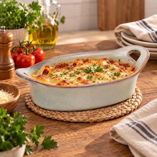 2-Piece Oven Dish - Oval Dishes - Serving Dishes - Stoneware Ceramic - Oven Microwave Dishwasher Safe - 0.3L - 20.4 x 11.5 x 5.8 cm - Green