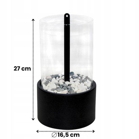 Hage - Bio-Ethanol Table Fireplace - Smokeless Bio-Fireplace - Freestanding - For Indoor & Outdoor - Patio, Balcony & Garden - Borosilicate Glass - Steel - 27 x 16.5 cm - Black