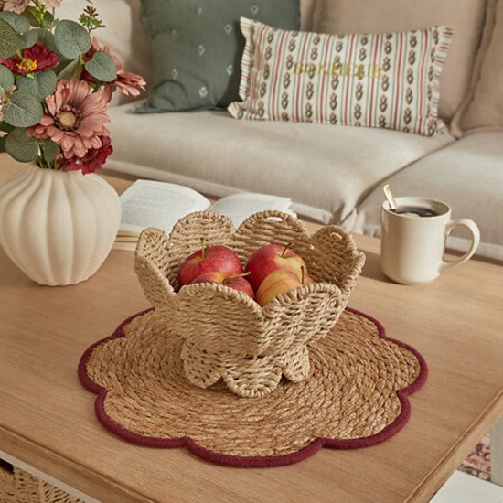 Decoratieve Schaal - Woonschaal - Sierplateau - Decoratieve Schaal met Festoenrand - Papieren Opbergschaal - Landelijke Decoratieschaal - Binnengebruik - Ø23,5 x 14 cm - Beige