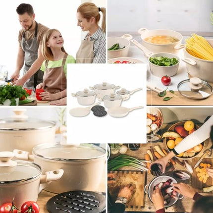 Klausberg - Pannenset - 12-delig - Anti Aanbak Pannen - Aluminium - Inductie Geschikt - Crème