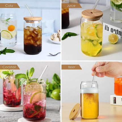 4 stuks drinkglazen met deksel en rietjes, Bubble Tea beker, ijskoffie, glazen, 500 ml, Bear Can cocktailglazen, ijskoffiebeker voor milkshakes, sappen, smoothies (halfverzegeld)