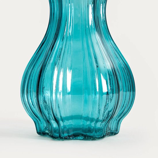 Homla - Vase - Flower Vase - Glass Vase - Decorative Flower Vase with Wavy Edge - Modern Design Vase for Fresh & Dried Flowers - 13 x 25 cm - Turquoise
