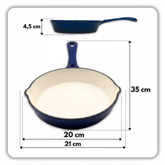 Hage - 3-Delig Keukenset - Gietijzeren Koekenpan 20 cm & Braadpan 5L met Deksel - 2 Handmatige Zout- en Pepermolens 100 ml - Geëmailleerd - Inductie, Gas & Oven - Blauw